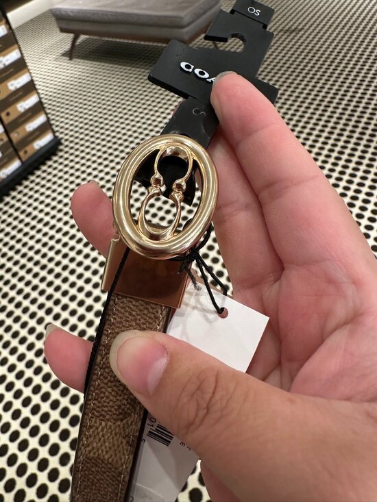 NWT Coach CAY74 Women\'s Signature Buckle Belt Cut to Size 18mm In Gold/Tan/Brown main image 8